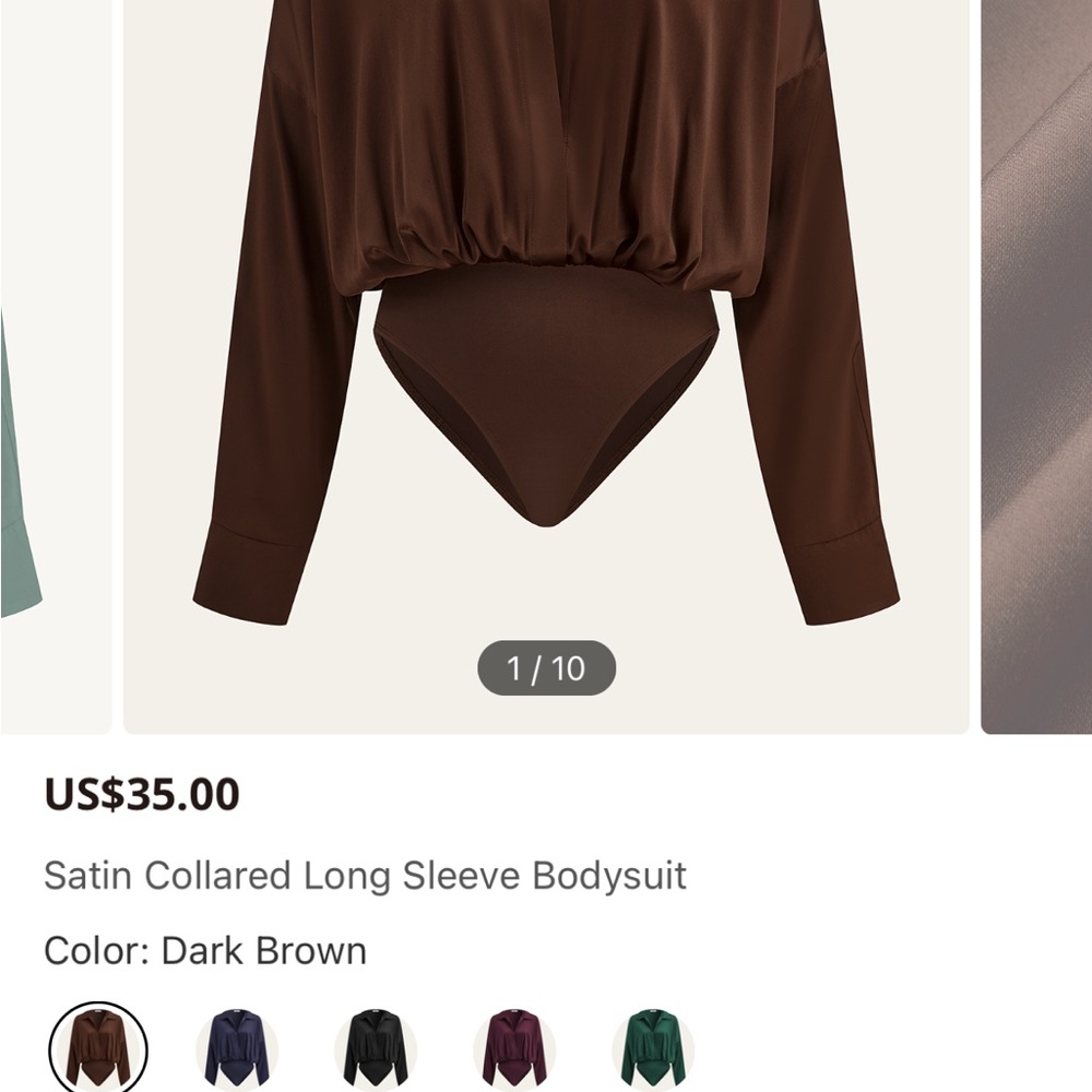 Commense Dark Brown Satin Long Sleeve Bodysuit